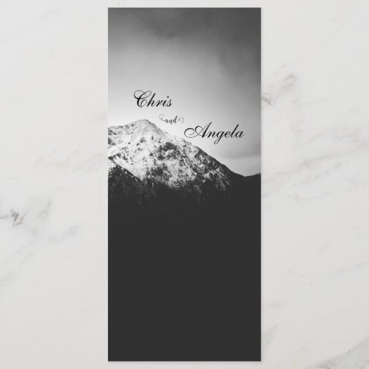 Schwarz-Weiß-Hochzeit unter den Bergen Menükarte (Rückseite)