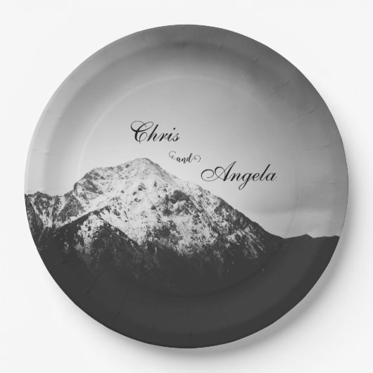 Schwarz-Weiß-Hochzeit unter den Bergen Pappteller (Vorderseite)