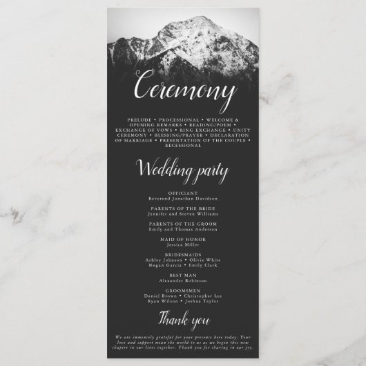 Schwarz-Weiß-Hochzeit unter den Bergen Programm (Rückseite)