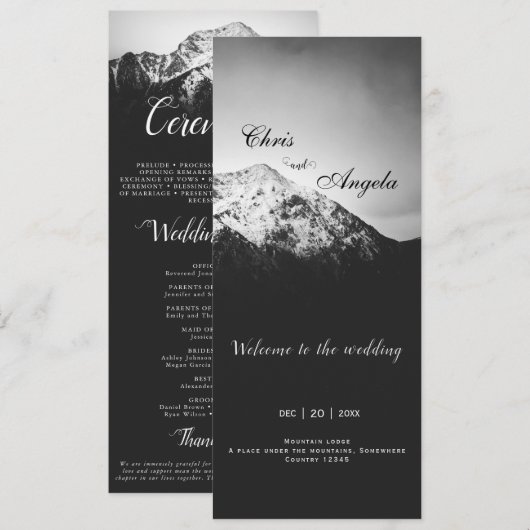 Schwarz-Weiß-Hochzeit unter den Bergen Programm (Vorne/Hinten)