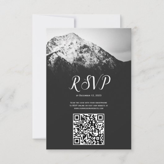 Schwarz-Weiß-Hochzeit unter den Bergen RSVP Karte (Vorderseite)