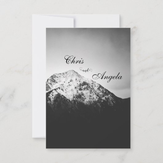 Schwarz-Weiß-Hochzeit unter den Bergen RSVP Karte (Rückseite)