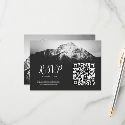 Schwarz-Weiß-Hochzeit unter den Bergen RSVP Karte (Vorderseite/Rückseite Beispiel)