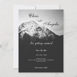 Schwarz-Weiß-Hochzeit unter den Bergen Save The Date