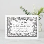 Schwarz-Weiß-Hochzeit Vintager Blumen Dankeskarte (Stehend Vorderseite)