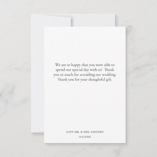 Schwarz-Weiß-Hochzeit von Hand Dankeskarte (Rückseite)