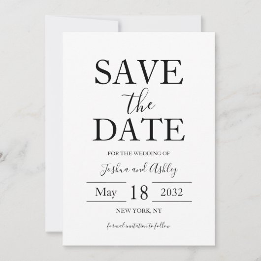 Schwarz-Weiß-Hochzeit von Skripttext Save The Date (Vorderseite)