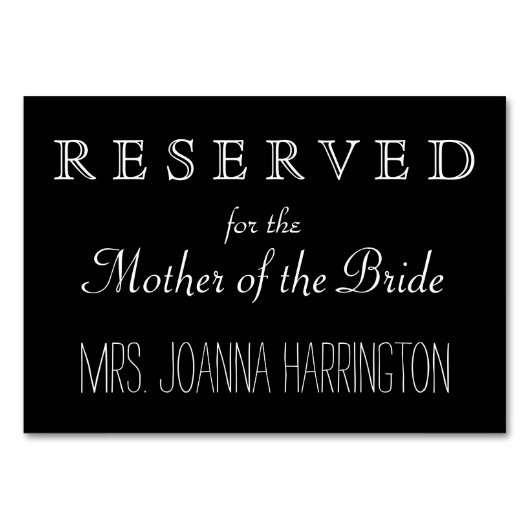 Schwarz-Weiß-Hochzeit vorbehaltenes Zeichen Tischnummer (Vorderseite)