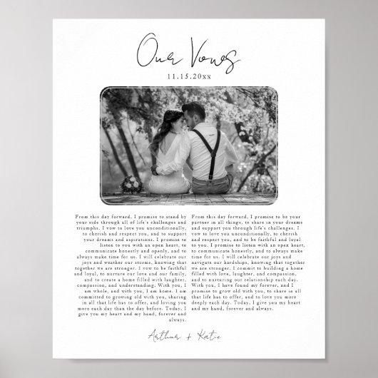 Schwarz-Weiß-Hochzeit-Vows-Jubiläumsgeschenk Poster (Vorne)
