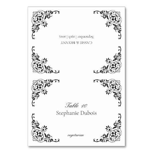 Schwarz-Weiß-Hochzeiten Platzkarten - Auswahl Tischnummer (Vorderseite)