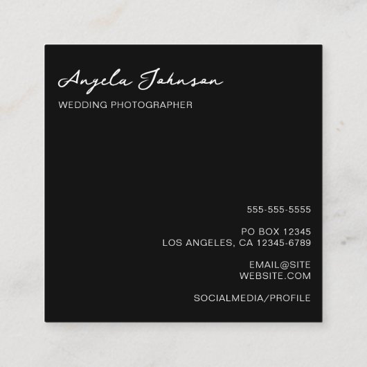 Schwarz-Weiß-Hochzeitfotografie Quadratische Visitenkarte (Rückseite)