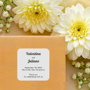 Schwarz-Weiß-Hochzeits-Quadrat-Gunst-Aufkleber Quadratischer Aufkleber