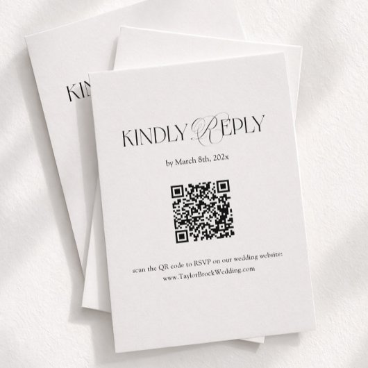 Schwarz-Weiß-Hochzeits-RSVP-Qr-Code Begleitkarte