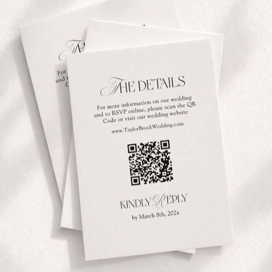 Schwarz-Weiß-Hochzeitsdetails QR-Code Begleitkarte
