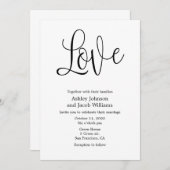 Schwarz-Weiß Hochzeitseinladung. Liebe Einladung (Vorne/Hinten)