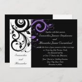 Schwarz-Weiß-Hochzeitseinladungen mit Lila Swirn Einladung (Vorne/Hinten)