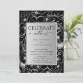 Schwarz-Weiß-Hochzeitsempfang Einladung (Stehend Vorderseite)