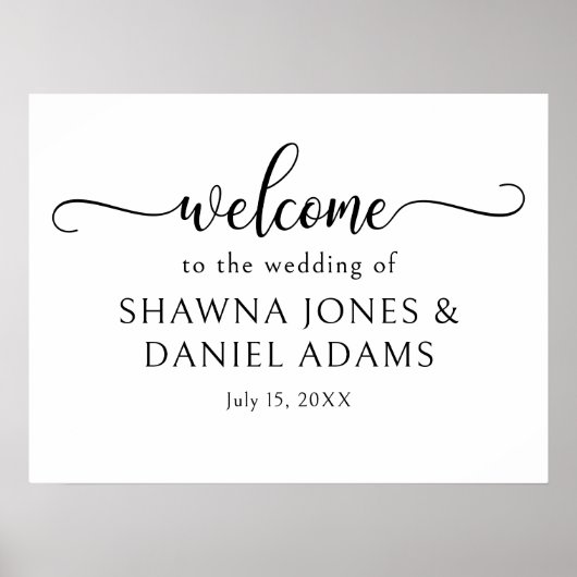 Schwarz-Weiß-Hochzeitsfeier Begrüßungszeichen Poster (Vorne)