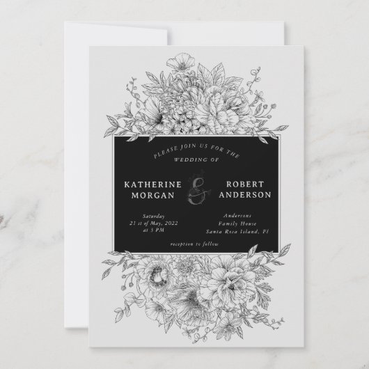 Schwarz-Weiß-Hochzeitsfeier Einladung (Vorderseite)