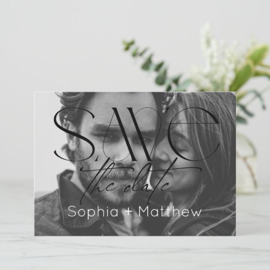 Schwarz-Weiß-Hochzeitsfoto Save The Date (Stehend Vorderseite)