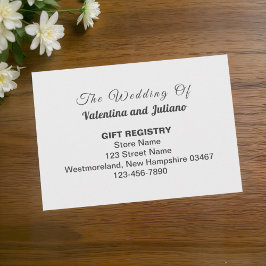 Schwarz-Weiß-Hochzeitsgeschenk-Registry Begleitkarte