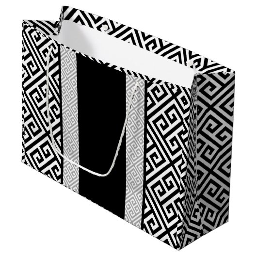 Schwarz-Weiß-Hochzeitsgeschenktasche Große Geschenktüte (Vorderseite Schrägansicht)