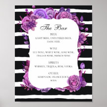 Schwarz-Weiß-Hochzeitsgetränke Bar. Lila blumenrei