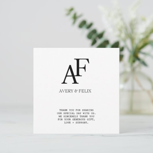 Schwarz-Weiß-Hochzeitshauptgast Dankeskarte (Stehend Vorderseite)