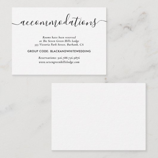 Schwarz-Weiß-Hochzeitshotel Unterkunftskarten Begleitkarte (Vorne/Hinten)