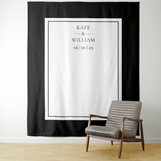 Schwarz-Weiß-Hochzeitskabine im Hintergrund Wandteppich (Beispiel)