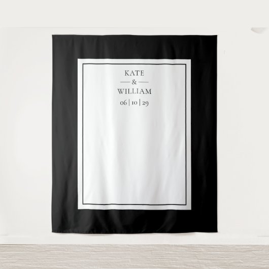 Schwarz-Weiß-Hochzeitskabine im Hintergrund Wandteppich (Vorderseite)