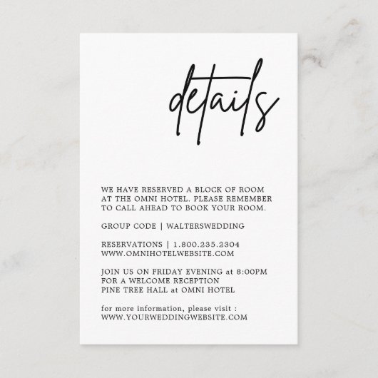 Schwarz-Weiß-Hochzeitskarte Begleitkarte (Vorderseite)