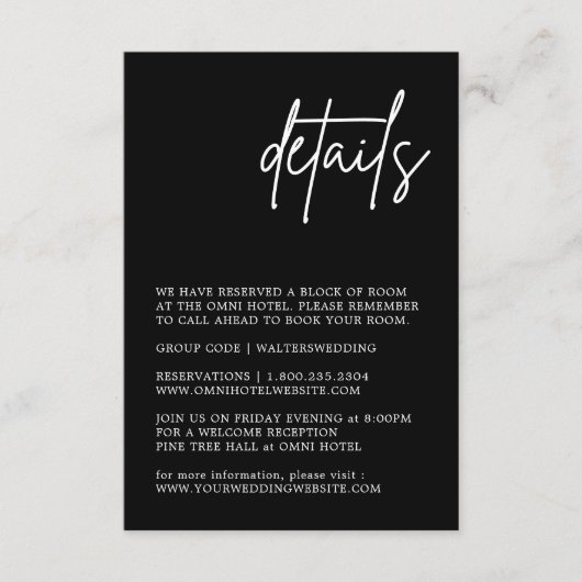 Schwarz-Weiß-Hochzeitskarte Begleitkarte (Vorderseite)