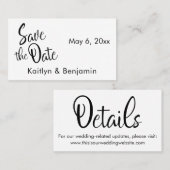 Schwarz-Weiß-Hochzeitskarte Save the Date Visitenkarte (Vorne/Hinten)