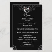 Schwarz-Weiß-Hochzeitskelette Schwarze Rose-Menü (Vorne/Hinten)