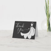 Schwarz-Weiß-Hochzeitskleid-Brautparty Dankeskarte (Vorderseite)