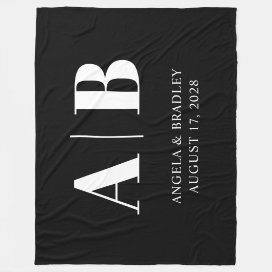 Schwarz-Weiß-Hochzeitsmonogramm Fleecedecke (Vorderseite)