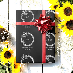 Schwarz Weiß Hochzeitsmonogramm Geschenkpapier