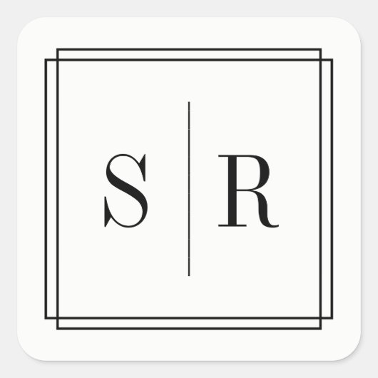Schwarz-Weiß-Hochzeitsmonogramm Quadratischer Aufkleber (Vorderseite)