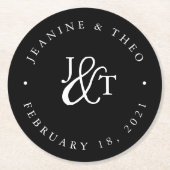 Schwarz-Weiß-Hochzeitsmonogramm Runder Pappuntersetzer (Vorderseite)