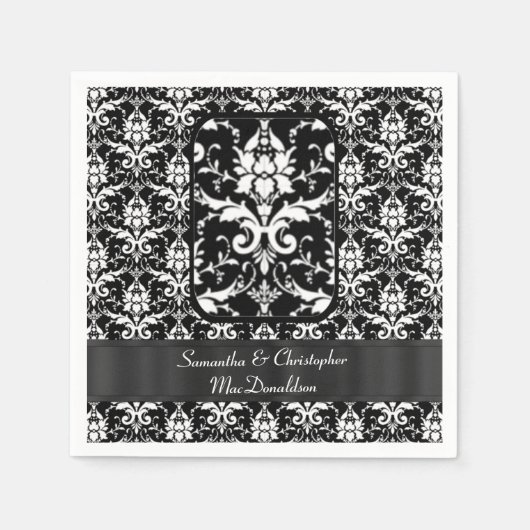 Schwarz-Weiß-Hochzeitsmuster Serviette (Vorderseite)
