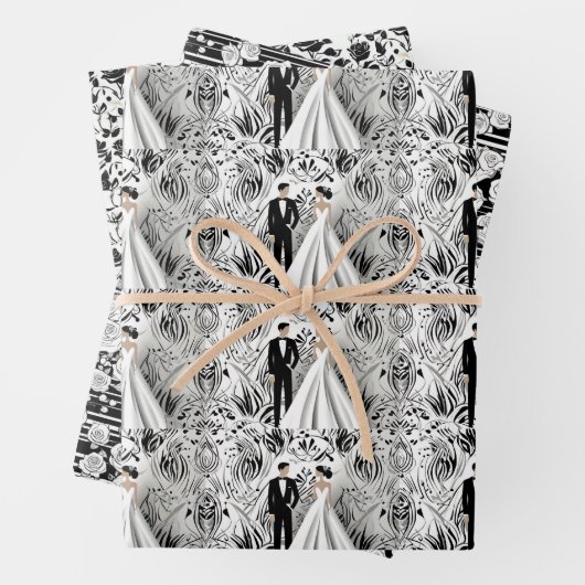 Schwarz-Weiß-Hochzeitspapier Geschenkpapier Set (Beispiel)
