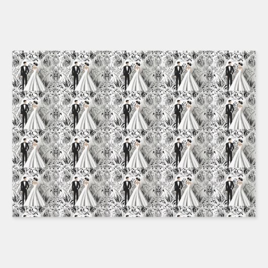 Schwarz-Weiß-Hochzeitspapier Geschenkpapier Set (Vorderseite)