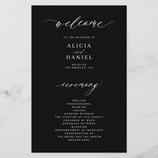 Schwarz-Weiß-Hochzeitsprogramm (Vorderseite)