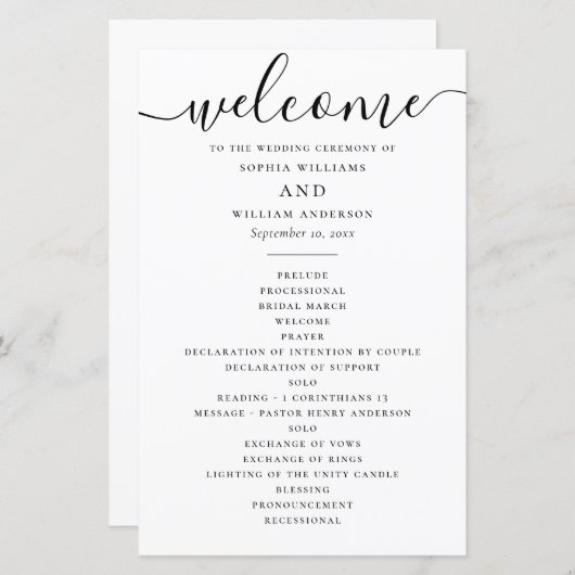 Schwarz-Weiß-Hochzeitsprogramm (Vorne/Hinten)