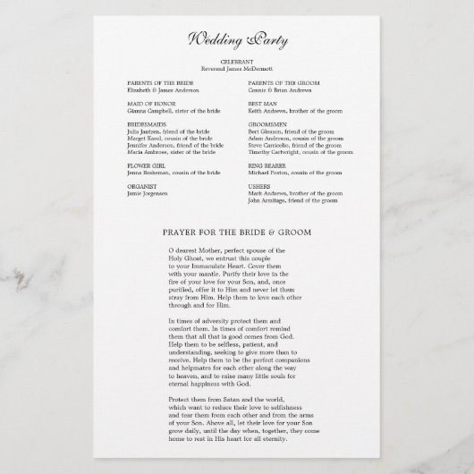 Schwarz-Weiß-Hochzeitsprogramm Briefpapier (Rückseite)