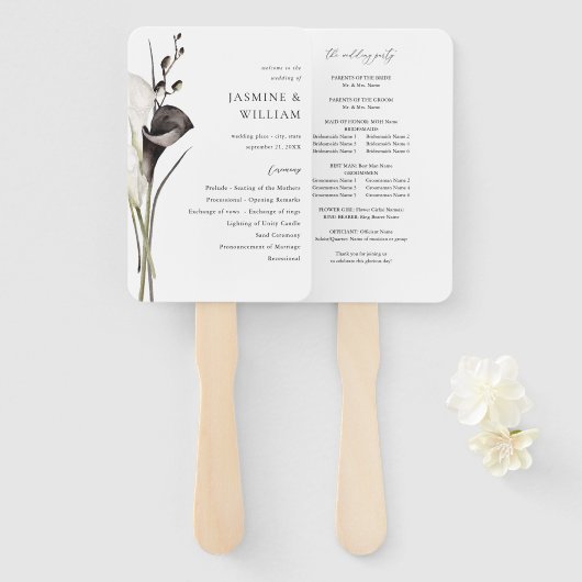 Schwarz-Weiß-Hochzeitsprogramm Fächer (Vorne und Hinten)