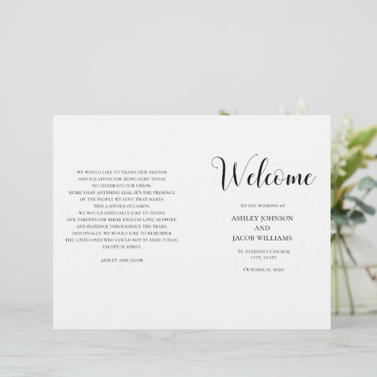 Schwarz-Weiß-Hochzeitsprogramm gefaltet (Stehend Vorderseite)