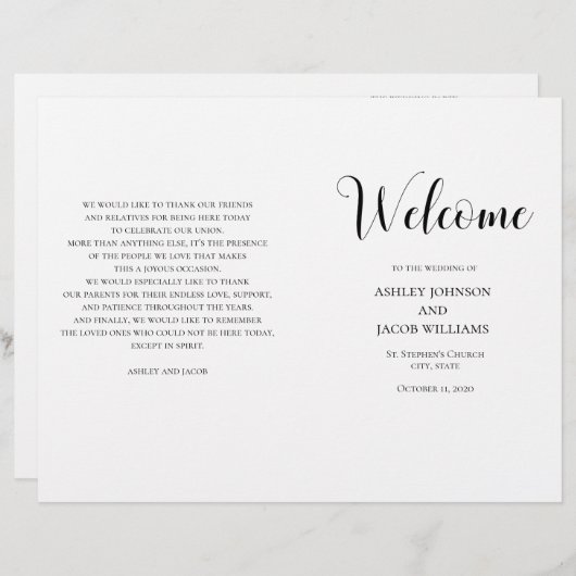 Schwarz-Weiß-Hochzeitsprogramm gefaltet (Vorne/Hinten)