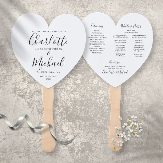 Schwarz-Weiß-Hochzeitsprogramm Herz Fächer